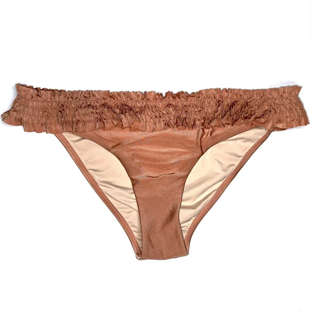 Chelsea & Violet Shimmer Tan Ruffle Bikini Bottom Size Large